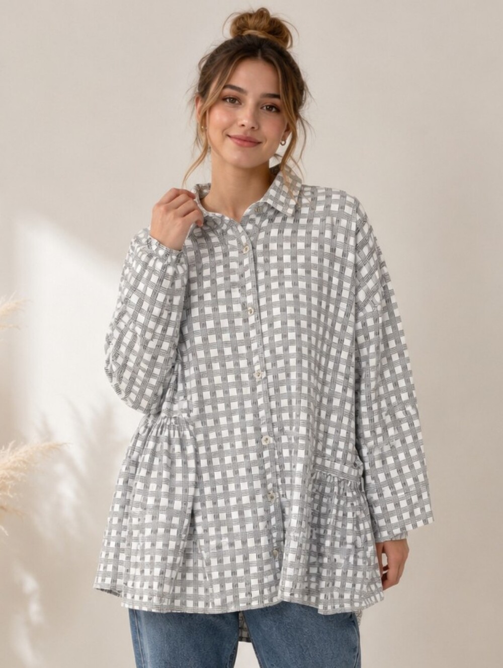 Dress To Kill Lagenlook Tunic Top Flowy Boho One Size Womens Black White Minimal